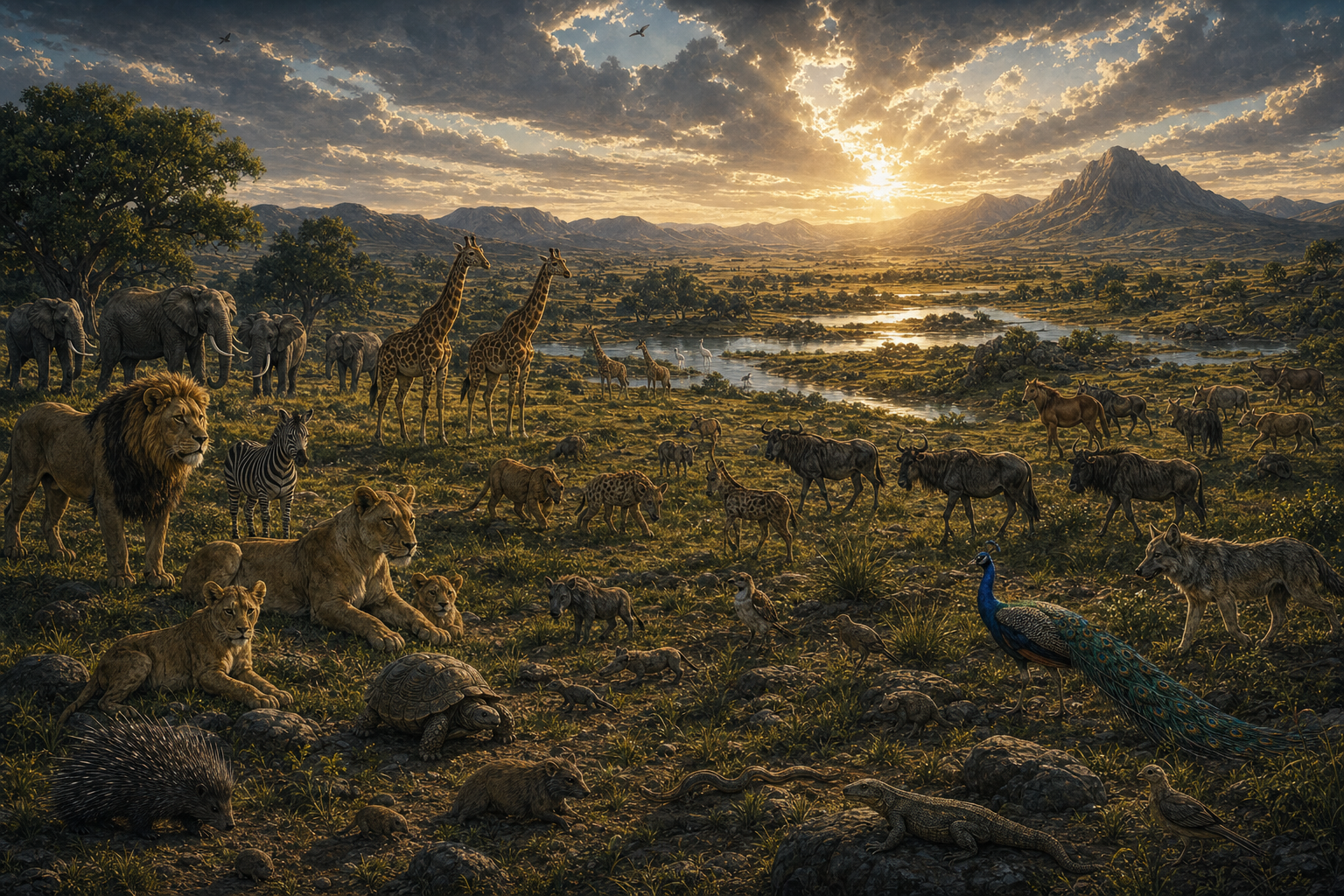 Animals across open land; inferred species; humans outside this shot.