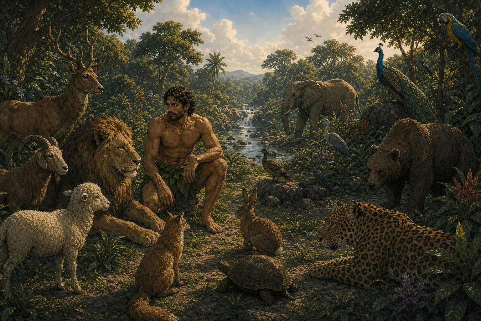 Man among animals; woman outside shot at this point.