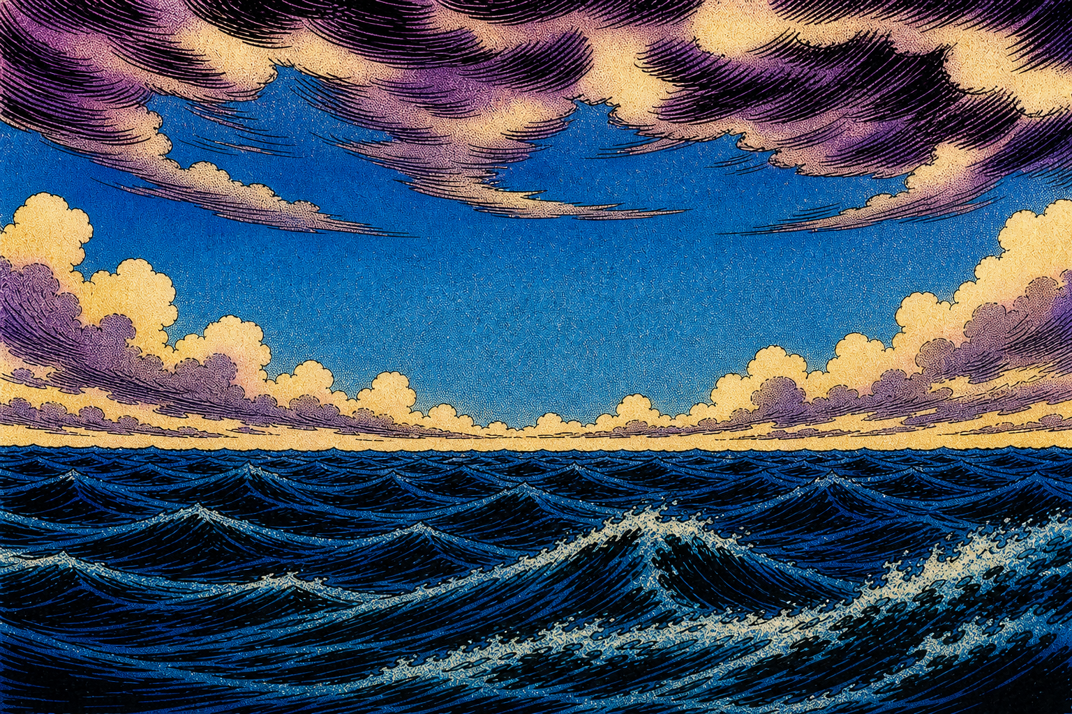 Layered waters and open sky; avoid a scientific cosmology claim.