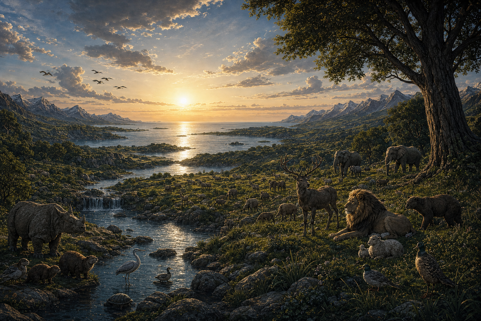 Quiet environmental panorama without a physical figure of God.