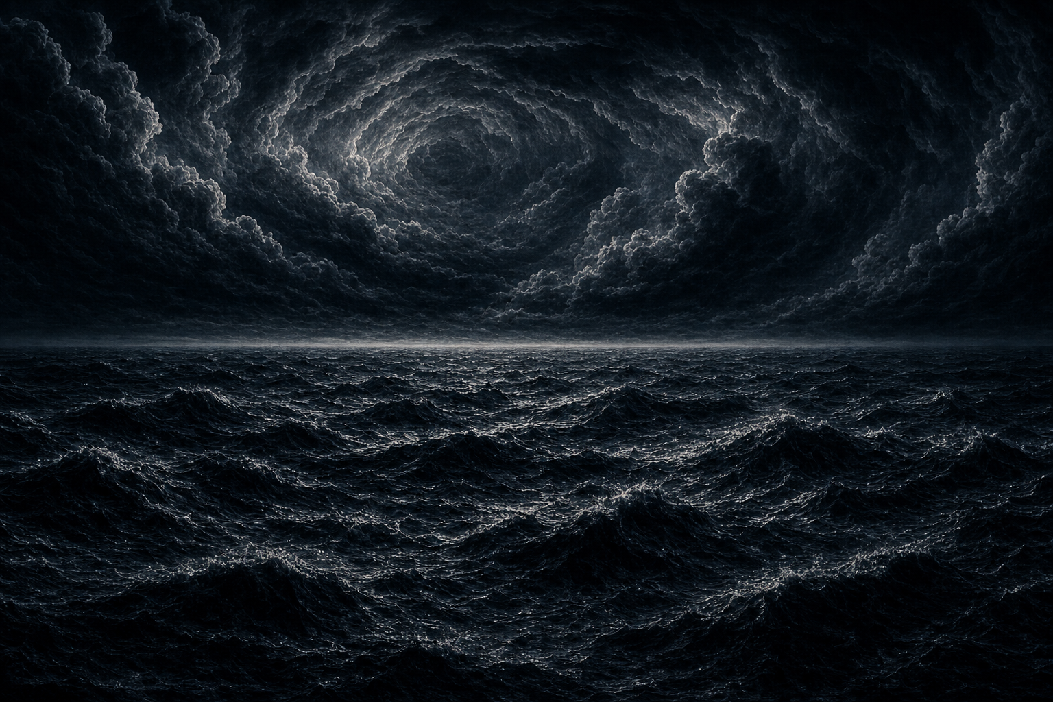 Wide view of dark primordial waters; no stars or heavenly bodies.
